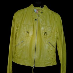 Vibrant Yellow Leather Jacket for Women